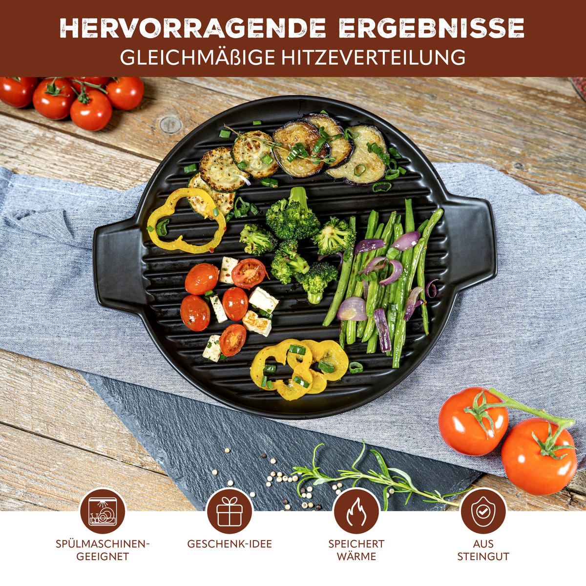 GRILLPFANNE, schwarz, Steingut - Schwarz, Keramik (38/2.5/21.5cm) - bremermann
