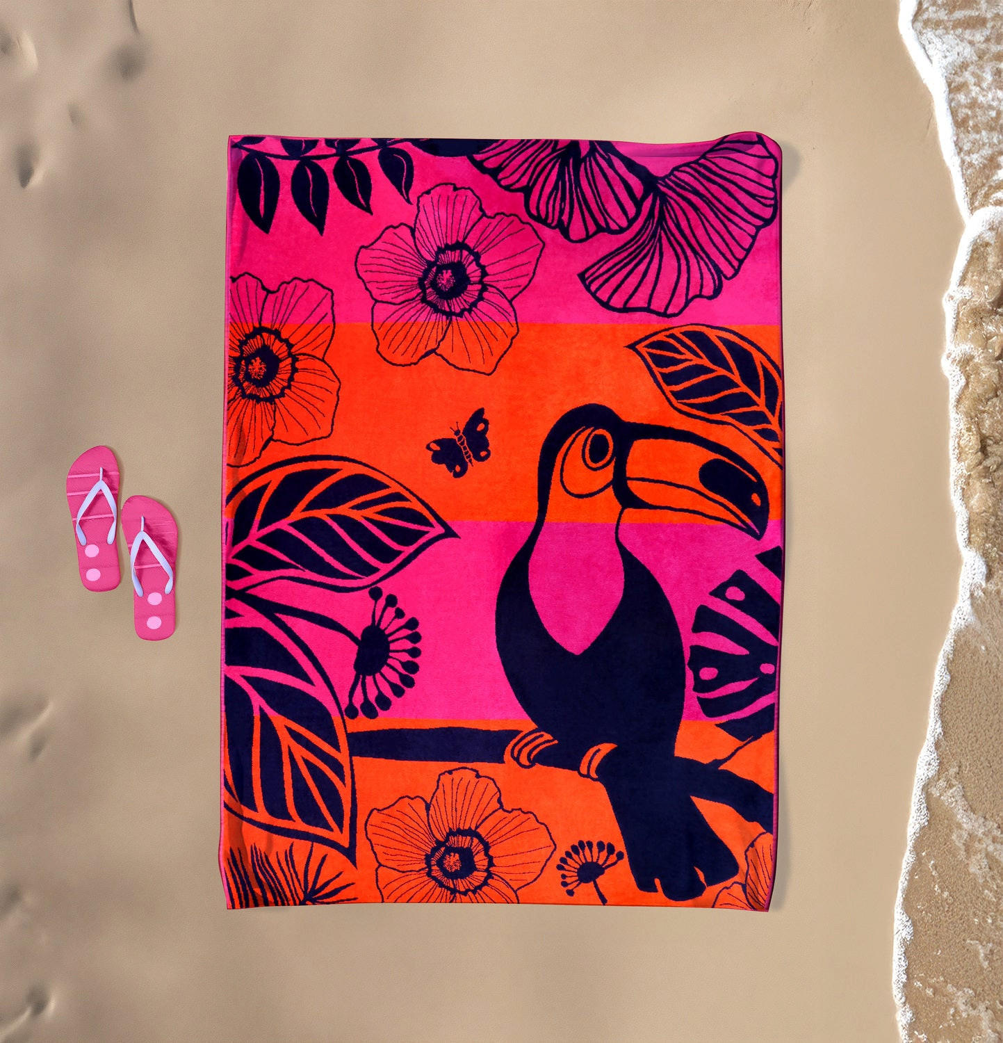 STRANDTUCH aus Veloursfrottee Jacquard Rosa 140x180 400g/m² - Tropical Forest - Pink, Textil (140/180cm) - LE COMPTOIR DE LA PLAGE