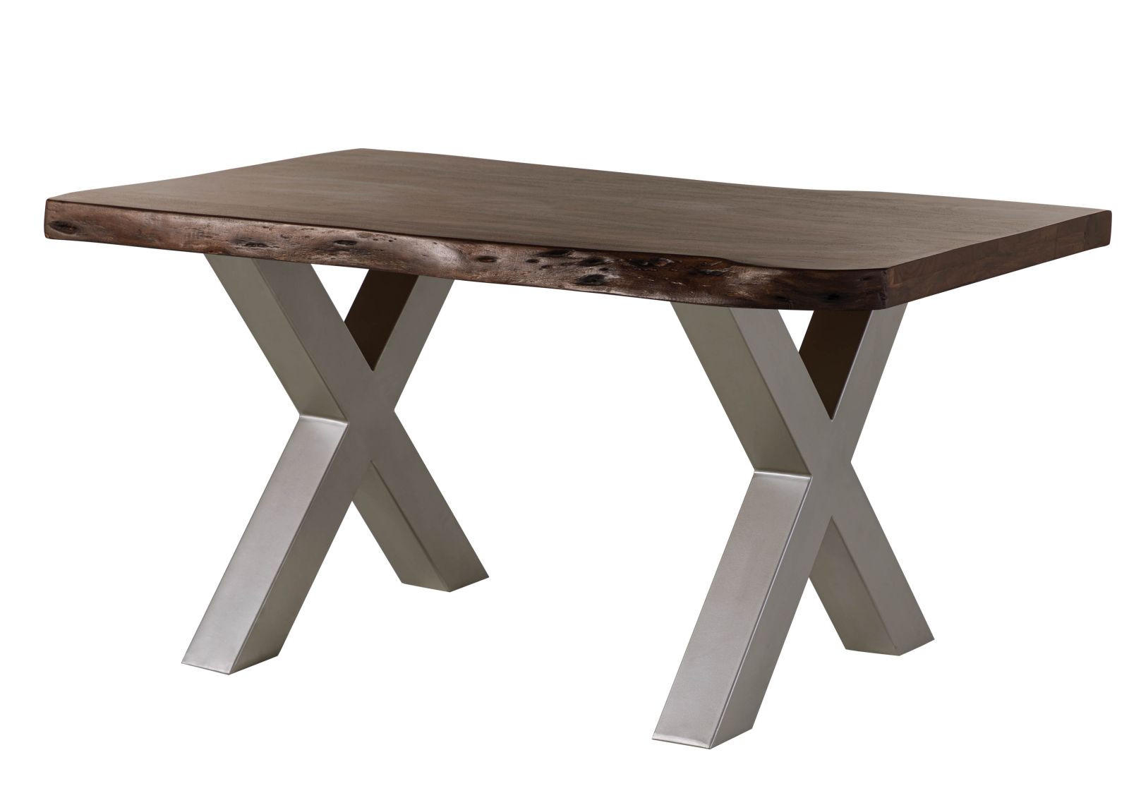 BAUMTISCH Akazie 140x90x77 braun lackiert / X-Beine silber matt FREEFORM 5 - Silberfarben/Braun, Holz (140/90/77cm) - Massivmoebel24