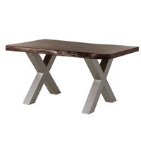 BAUMTISCH Akazie 140x90x77 braun lackiert / X-Beine silber matt FREEFORM 5 - Silberfarben/Braun, Holz (140/90/77cm) - Massivmoebel24