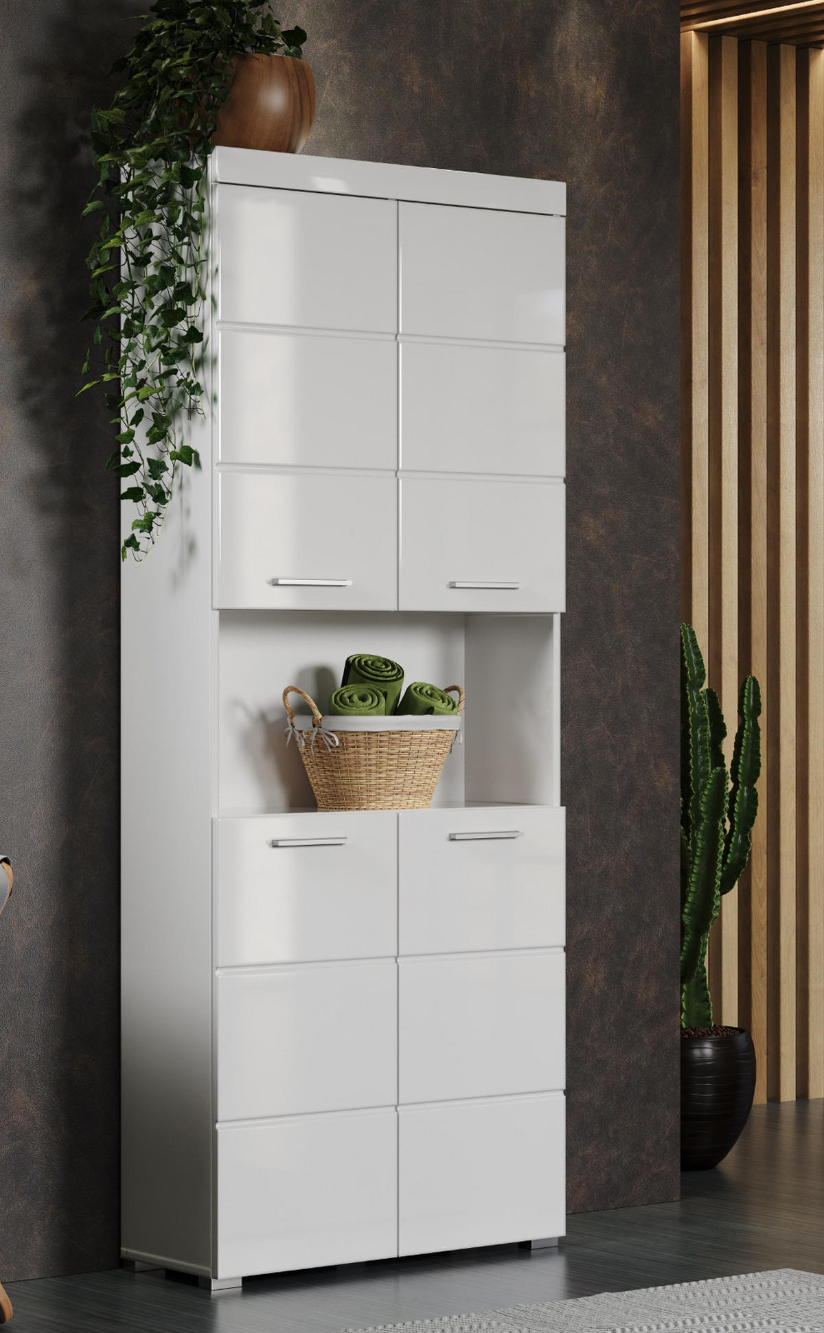 HOCHSCHRANK weiß Hochglanz 73 x 190 cm, Badschrank mit viel Stauraum - Weiß, Holzwerkstoff/Kunststoff (73/190/31cm) - Top.Furn