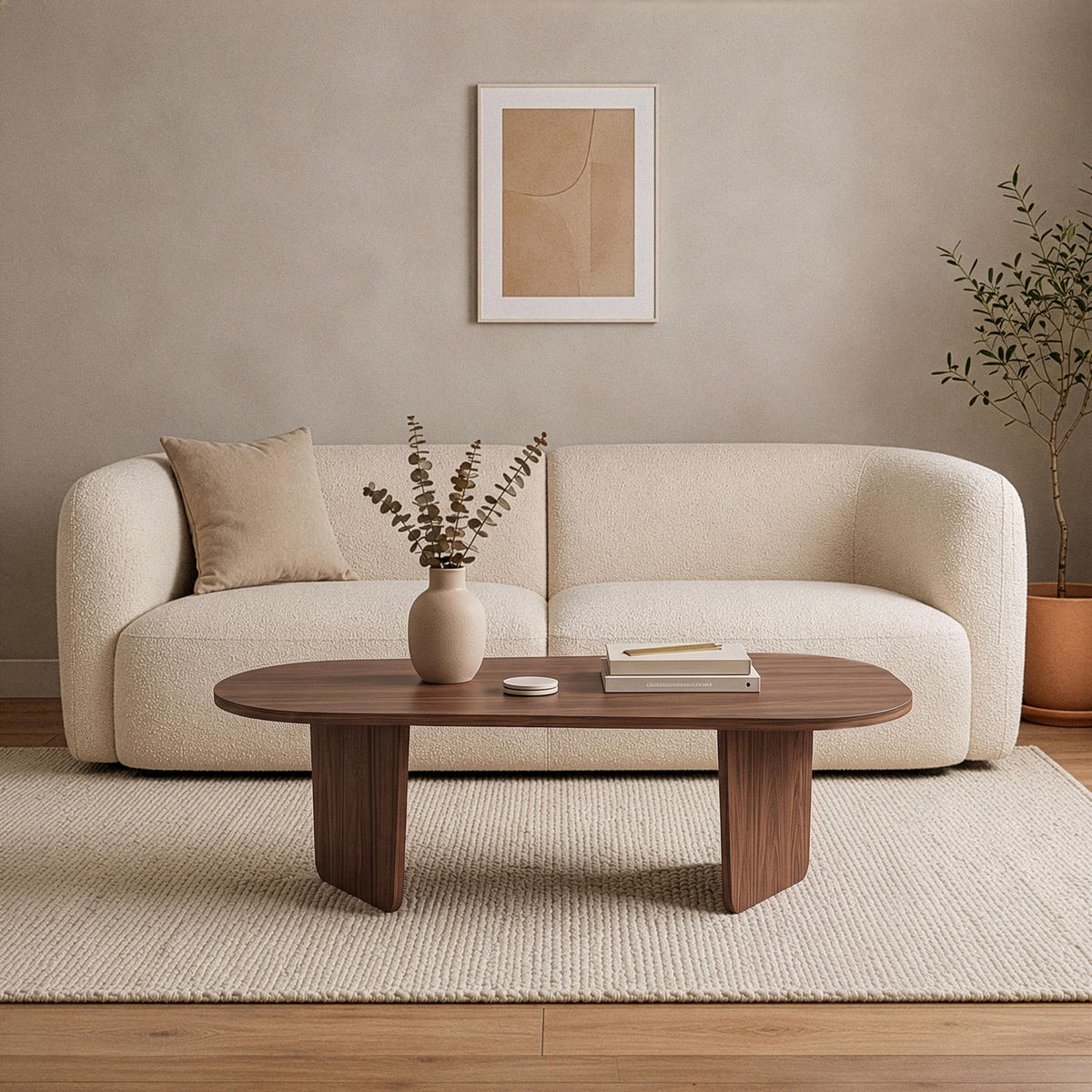 SOFFBORD med rundad skiva, 130 cm långt - AMÉLIA - Naturfärgad, Träbaserade material (70/65/40cm) - Calicosy