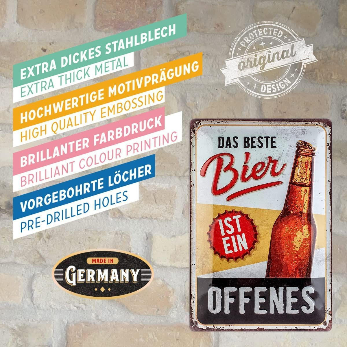 BLECHSCHILD 20/30 cm Das beste Bier ist ein offenes - Multicolor, Metall (20/30cm) - Nostalgic-Art