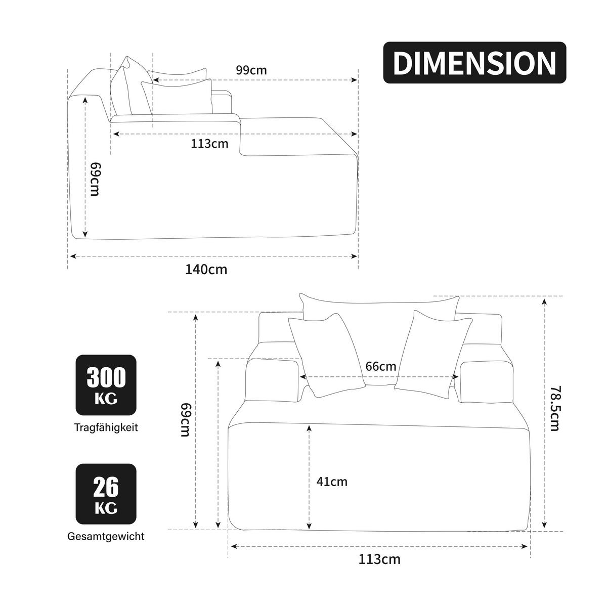 XXL-SESSEL DE-35162 mit 30D Schaumstoff Grau - Grau, Textil (113/78.5/140cm) - ComfortXL