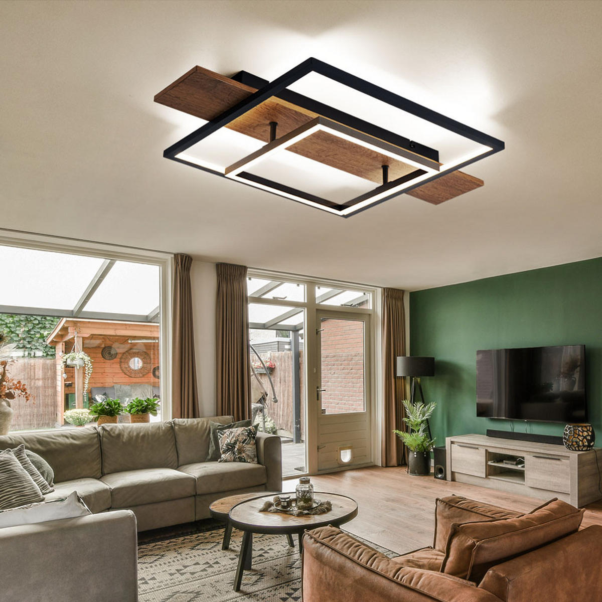 LED DECKENLEUCHTE VANNI Metall Braun - Braun, Metall (60/40/10cm) - Globo Lighting