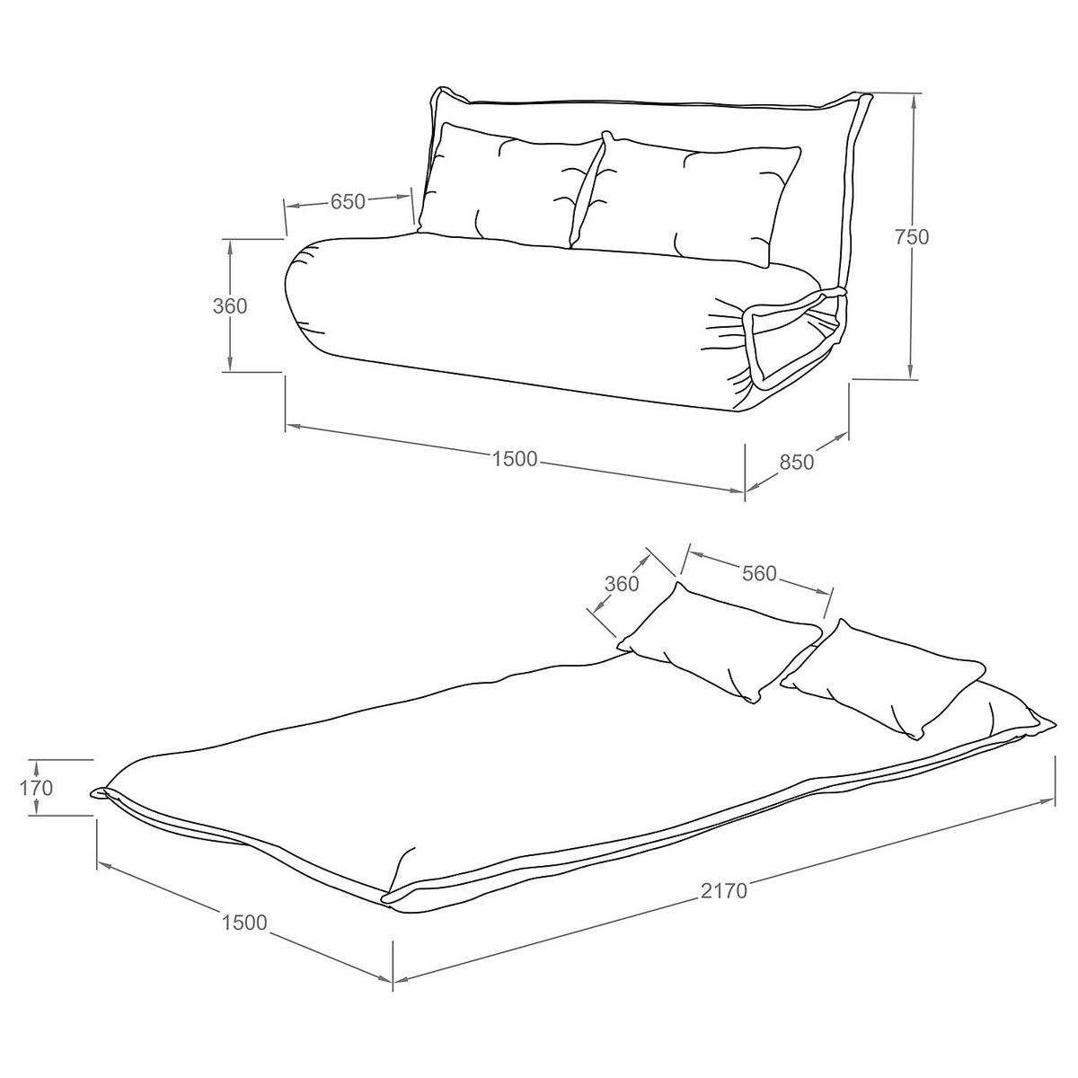SCHLAFSOFA - Hellgrau/Schwarz, Textil/Metall (150/75/85cm) - home24