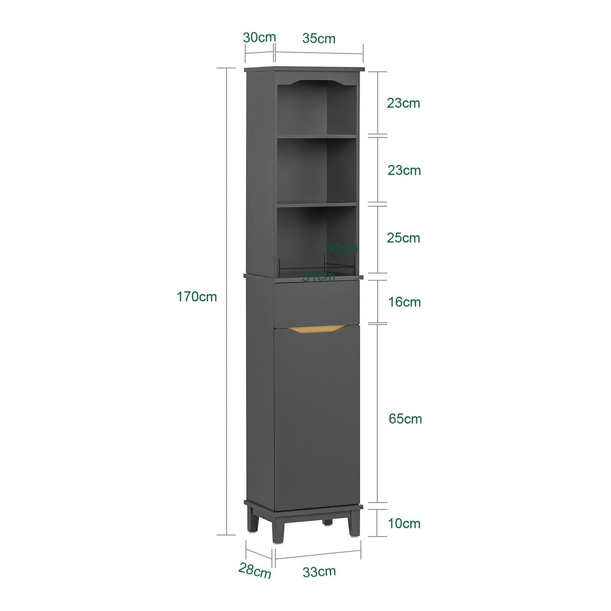 HOCHSCHRANK Grau - Grau, Holz/Holzwerkstoff (30/170/30cm) - SoBuy