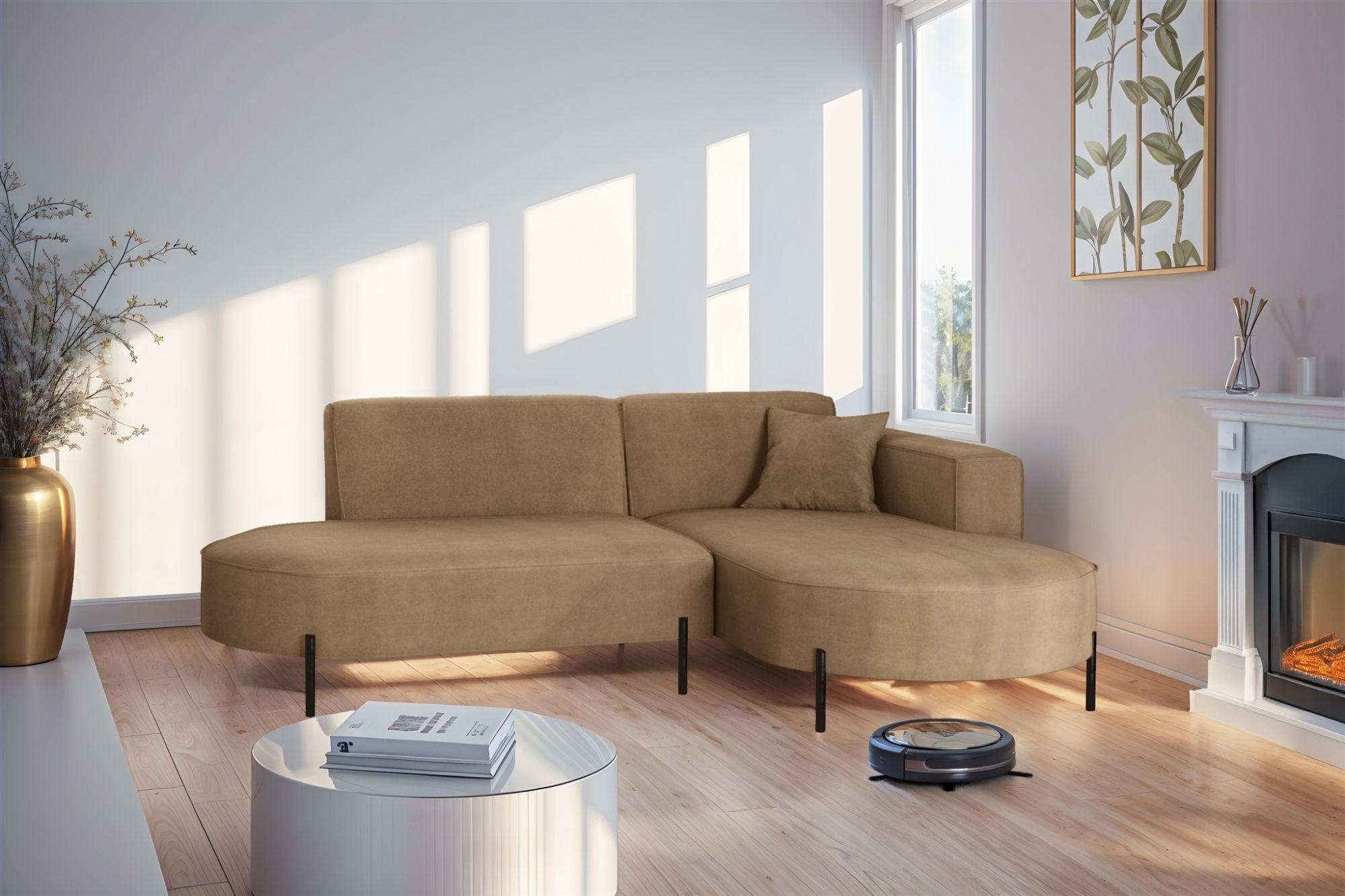 ECKSOFA Valencia Xs - Braun, Holzwerkstoff/Textil (236/165cm) - Fun Möbel