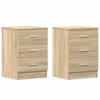 NACHTTISCH 2-teilig mit 3 Schubladen 38/35/56 cm aus Holzwerkstoff in Sonoma-Eiche Dekor - Silberfarben/Sonoma Eiche, Holz/Metall (38/56/35cm) - vidaXL