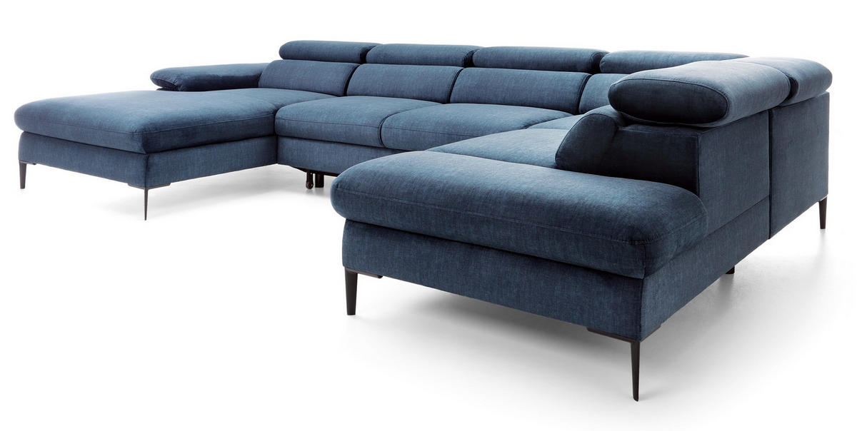 ECKSOFA U-Form 350 cm Amaro M mit Schlaffunktion, Links, Dunkelblau - Dunkelblau, Holz (214/353cm) - Emporius