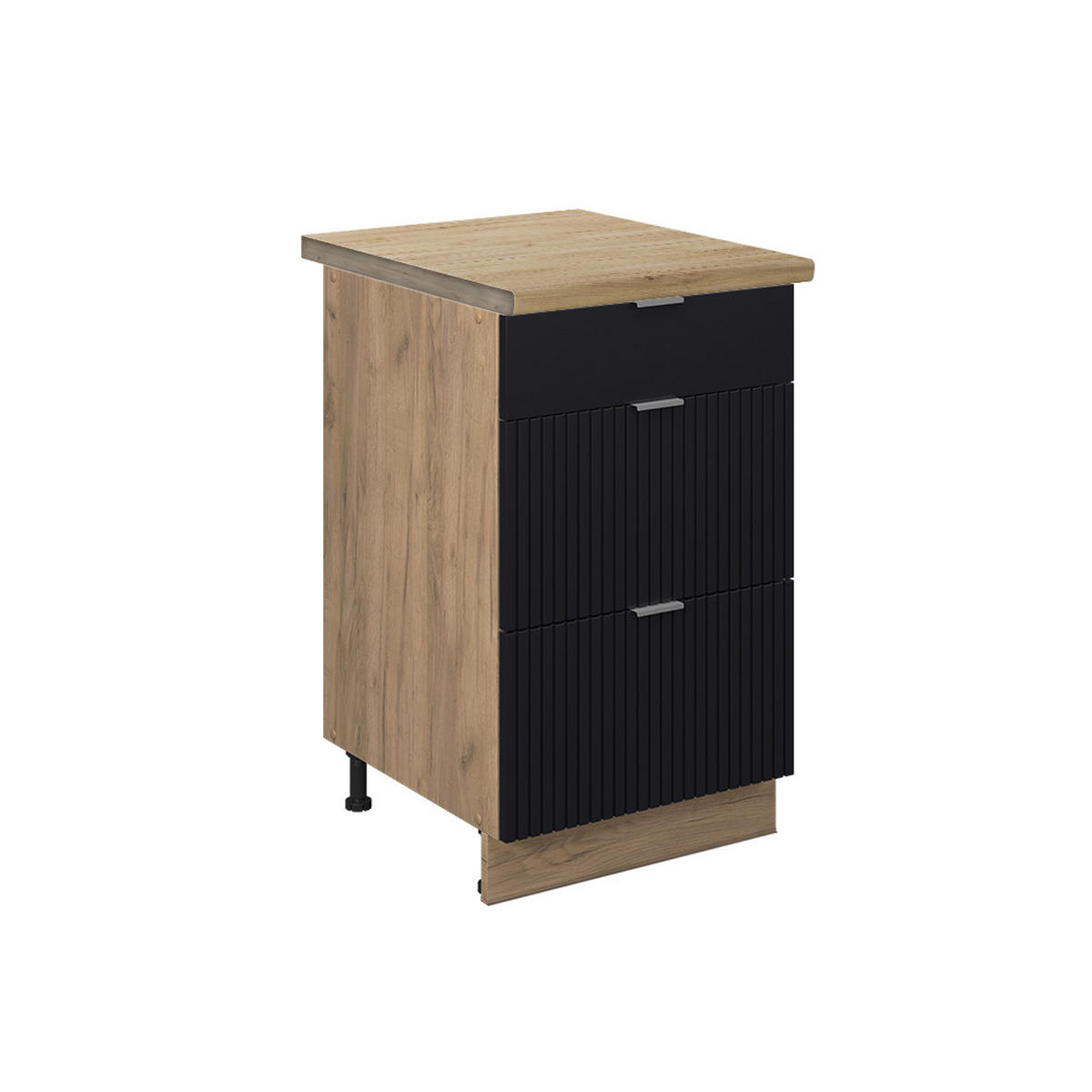 KÜCHENUNTERSCHRANK Fame-Line, Schwarz gestreift, 50 cm, AP Eiche - Honigeiche/Eiche Wotan, Holzwerkstoff (50/82/60cm) - Vicco