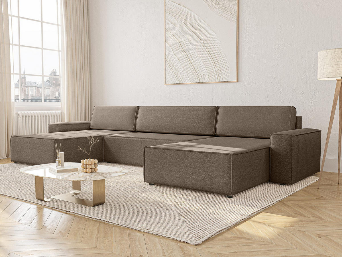 WOHNLANDSCHAFT Lummo U mit Schlaffunktion, Braun - Braun, Textil (386/70/185cm) - Fedve