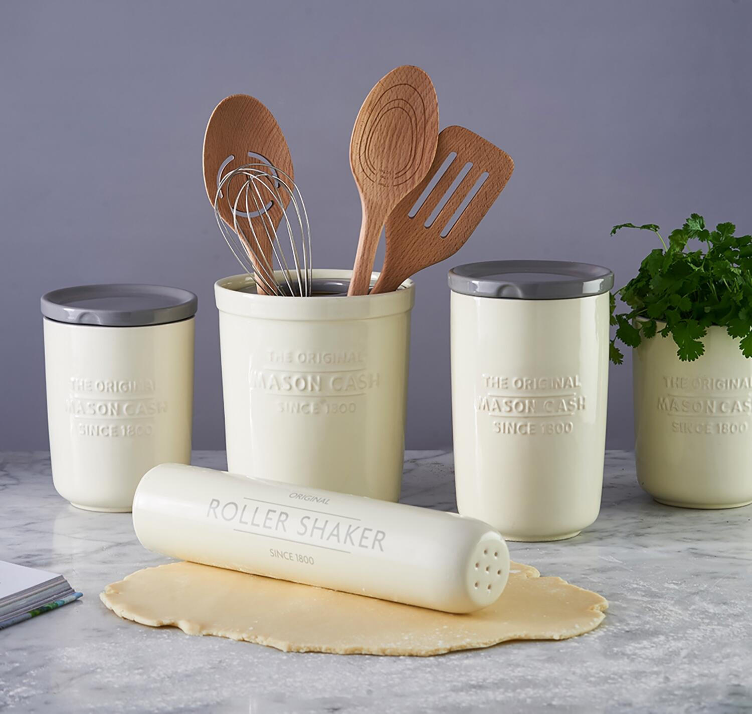 UTENSILIENBEHÄLTER 2in1 aus Steingut - Creme, Keramik (16/19/16cm) - Mason Cash