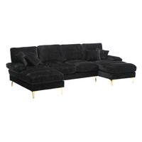 U-FORM Wohnlandschaft Chenille mit 2 Liegeflächen 272/136/88 cm Schwarz - Schwarz, Textil/Metall (136/88/272cm) - Redom