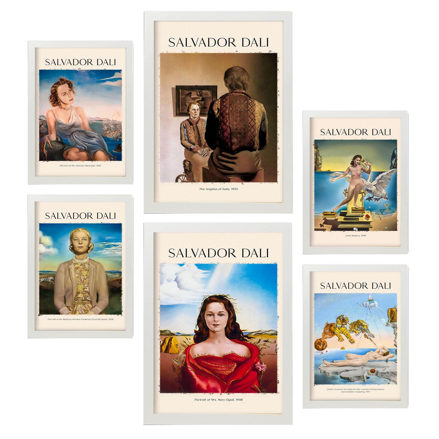 POSTER Set Mit 6 Salvador Dali 2 Sammlung A3 & A4 Weißer Rahmen - Weiß, Papier (29/3cm) - Nacnic