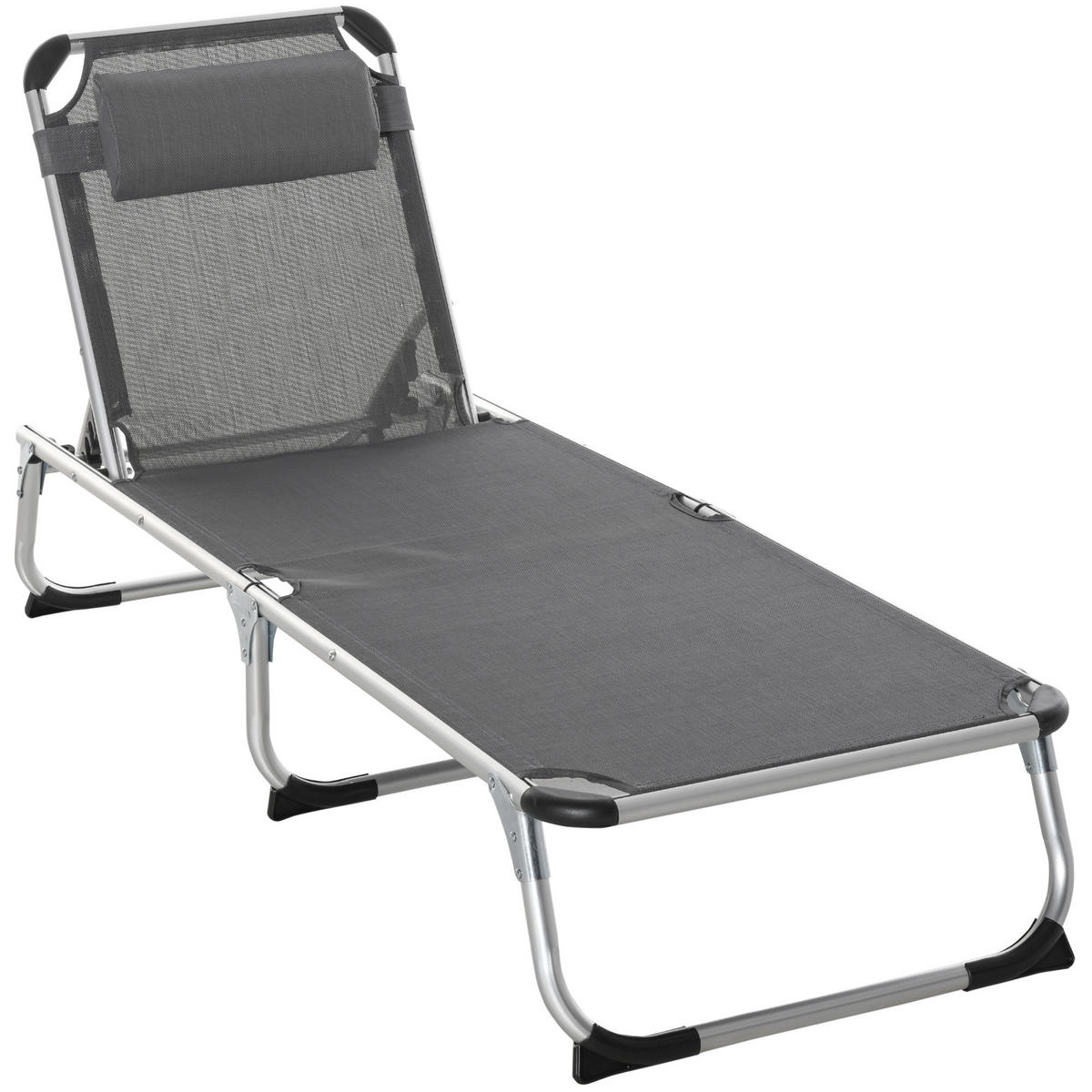 SONNENLIEGE DE-15602 klappbar, 4-fach verstellbar mit Kopfkissen Grau - Grau, Metall (60/76/165cm) - ComfortXL