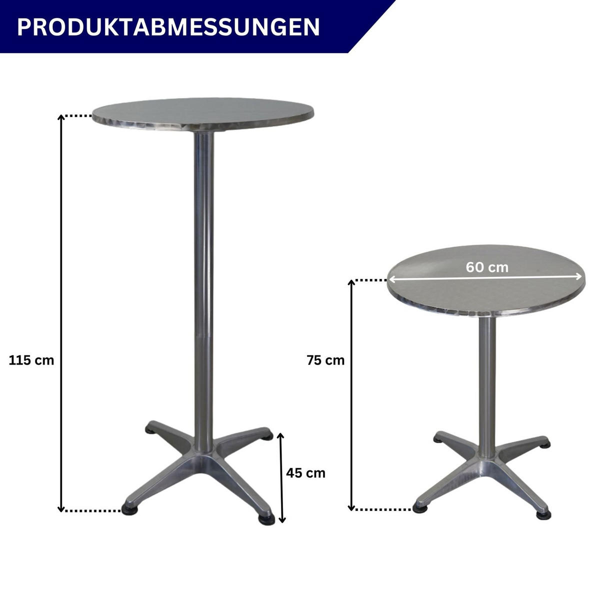 STEHTISCH mit Hussen klappbar HxØ 75-115x60cm MDF-Platte mit Edelstahlbeschichtung Silber - Silberfarben, Metall (115/60/115cm) - CHEFGASTRO