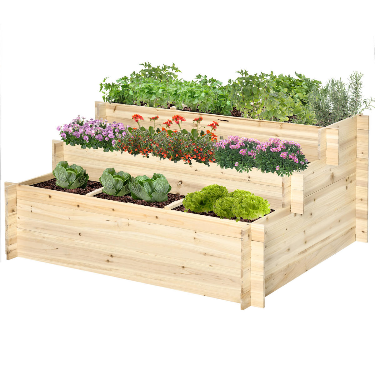 HOCHBEET DE-05379 3 Etagen, 9 Fächer Natur - Naturfarben, Holz (117/54/100cm) - ComfortXL