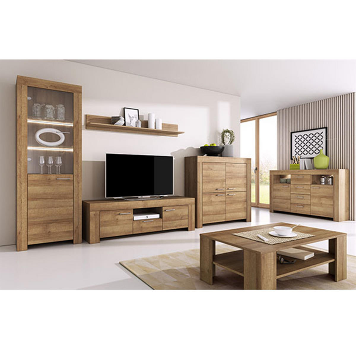 LOWBOARD Sky Eiche Riviera 155 / 47 / 50cm - Eichefarben/Alufarben, Holz/Holzwerkstoff (155/50/47cm) - Feldmann-Wohnen