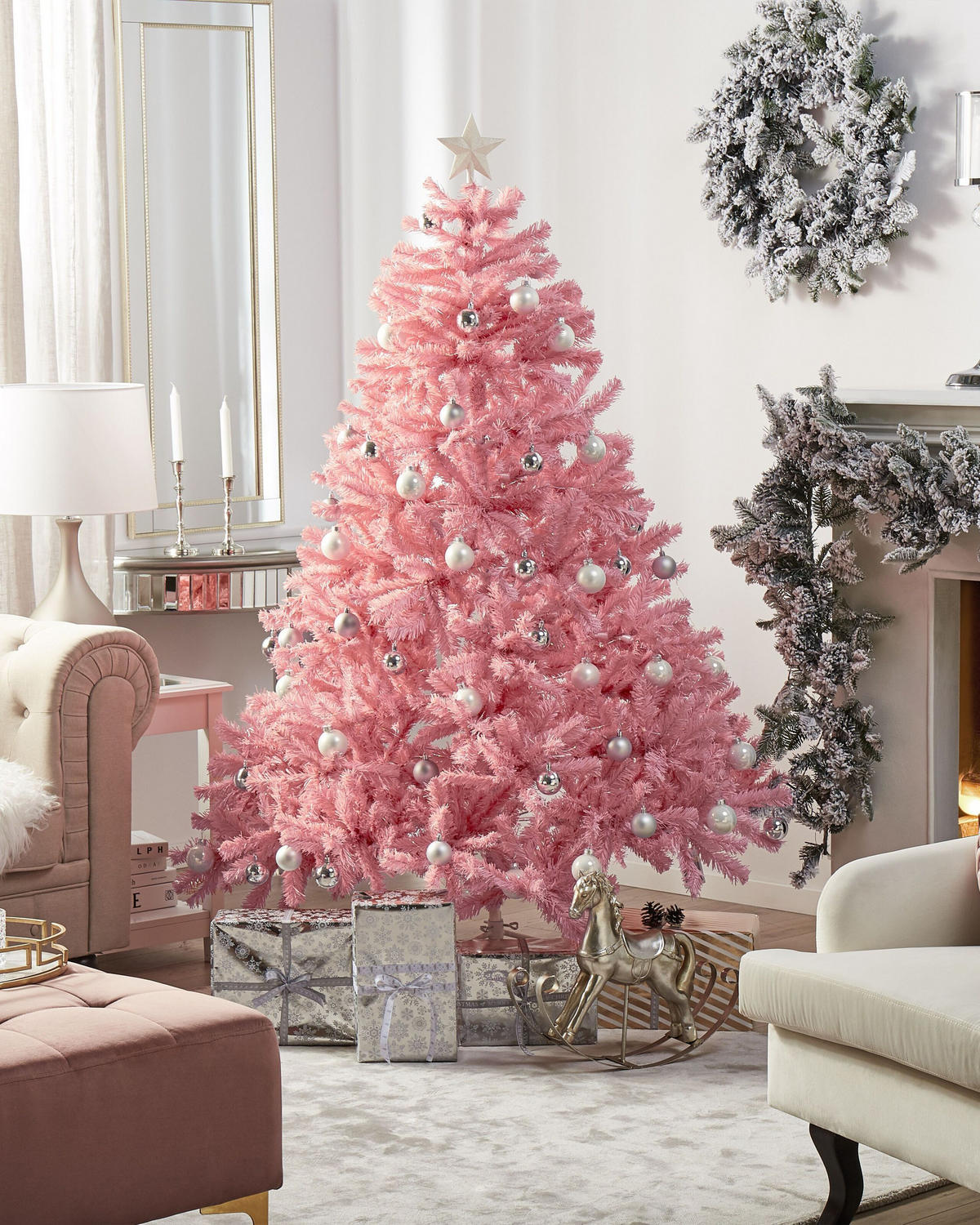 WEIHNACHTSBAUM 180 cm Rosa Farnham - Rosa, Kunststoff (180cm) - Beliani