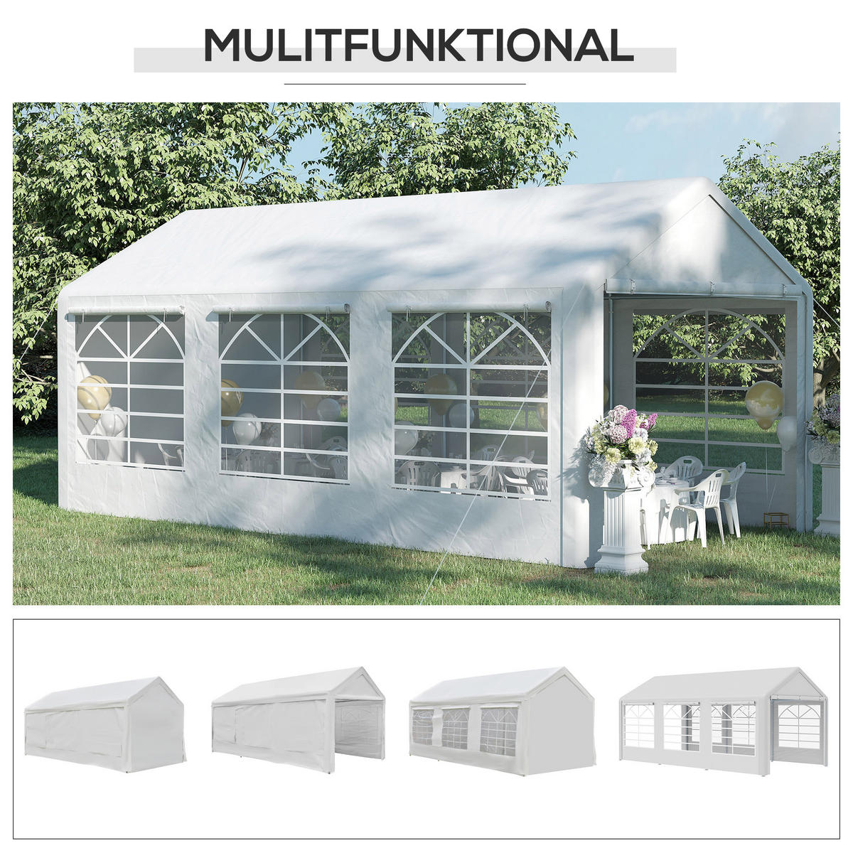 PAVILLON Partyzelt Polyester+Metall Weiß - Silberfarben/Weiß, Kunststoff/Metall (300/280/600cm) - Outsunny