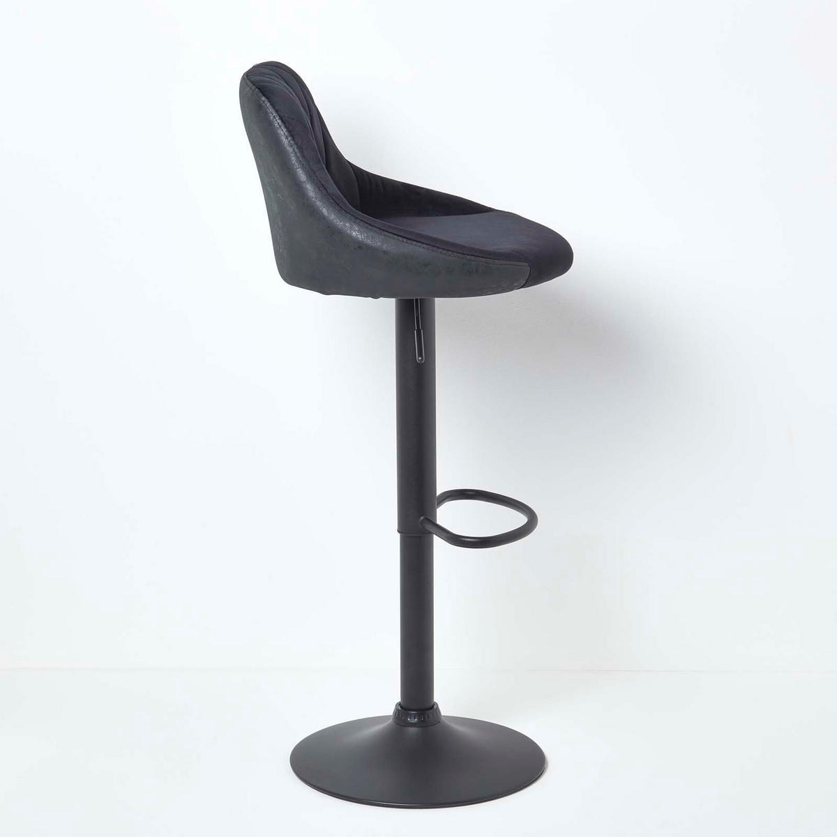 BARSTUHL Henley, Samt mit Rückenlehne, drehbar & höhenverstellbar - Schwarz, Textil (48/105/46cm) - Homescapes