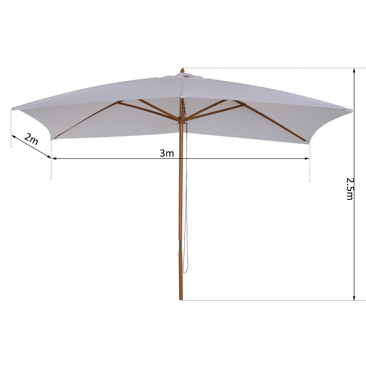 SONNENSCHIRM DE-11385 rechteckig, Holz, 3 x 2 m Weiß - Weiß, Holzwerkstoff (200/295cm) - ComfortXL