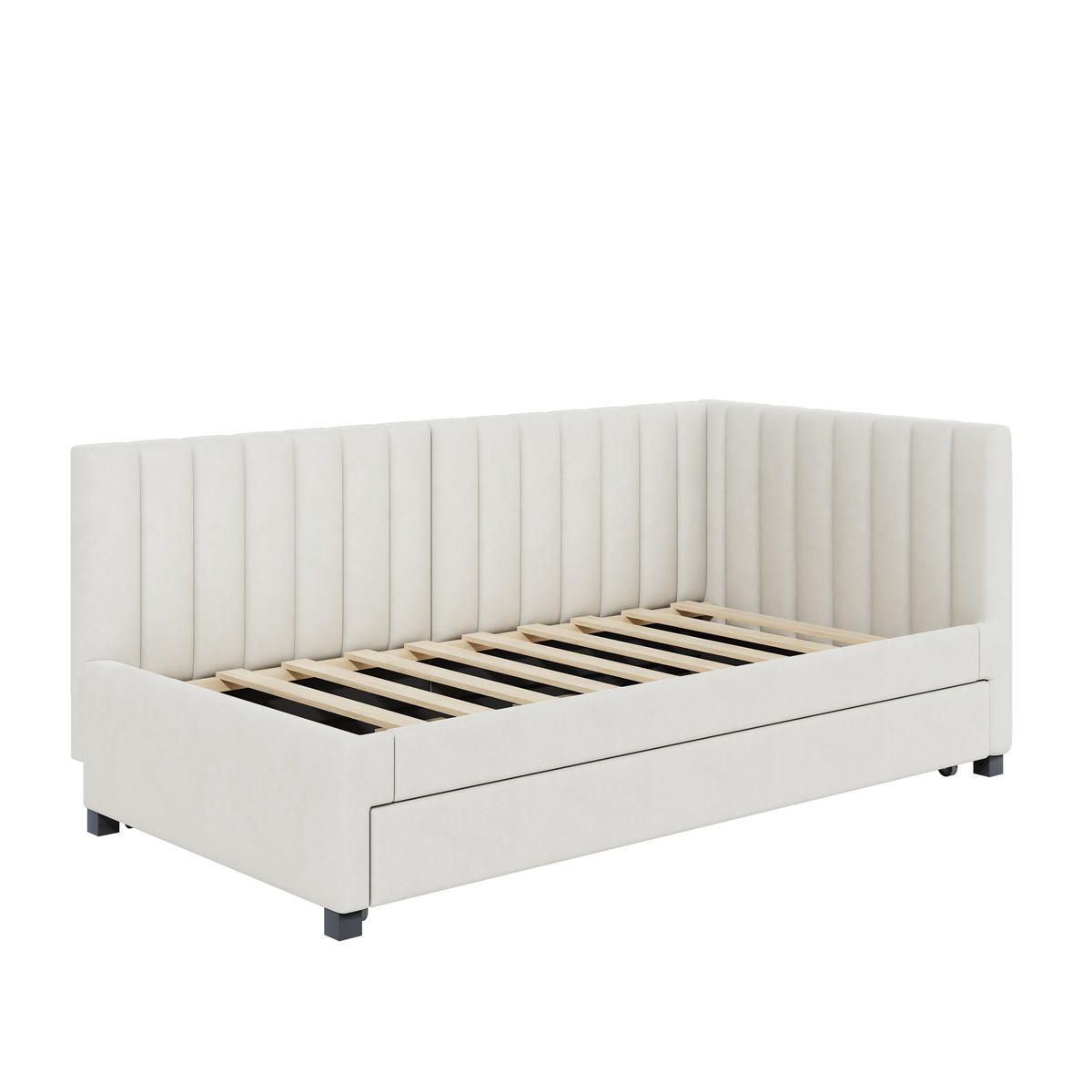 BETT Ausziehbar 90/200 cm mit Kopfteil aus Samtstoff in Beige - Beige, Leder (90/200cm) - OKWISH