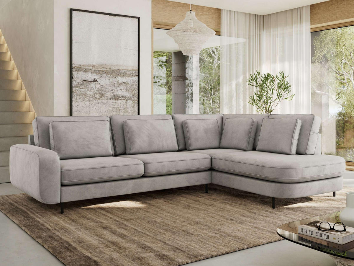 ROHOVÁ SEDAČKA CALENO L - Světle šedá Samet - Levá Strana - černá/světle šedá, kov/textil (317/225cm) - MKS
