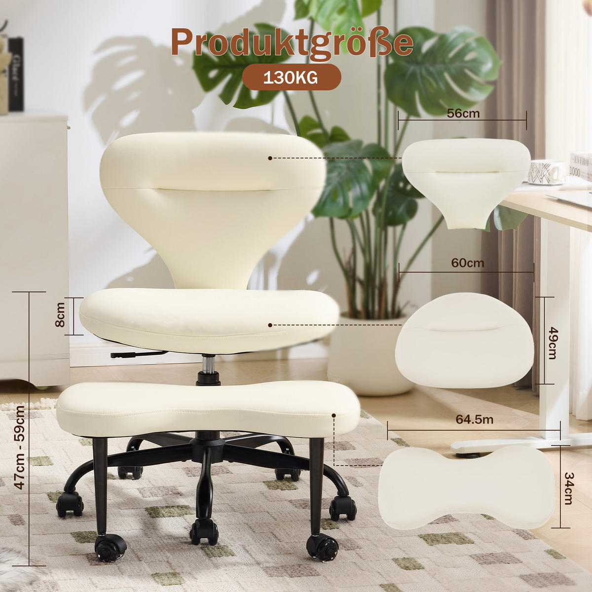 MEDITATIONSSTUHL in Weiß 80x67x84 cm mit 360°-Drehfunktion und ausziehbarer Fußstütze - Weiß, Leder (67/84/80cm) - IVMEU