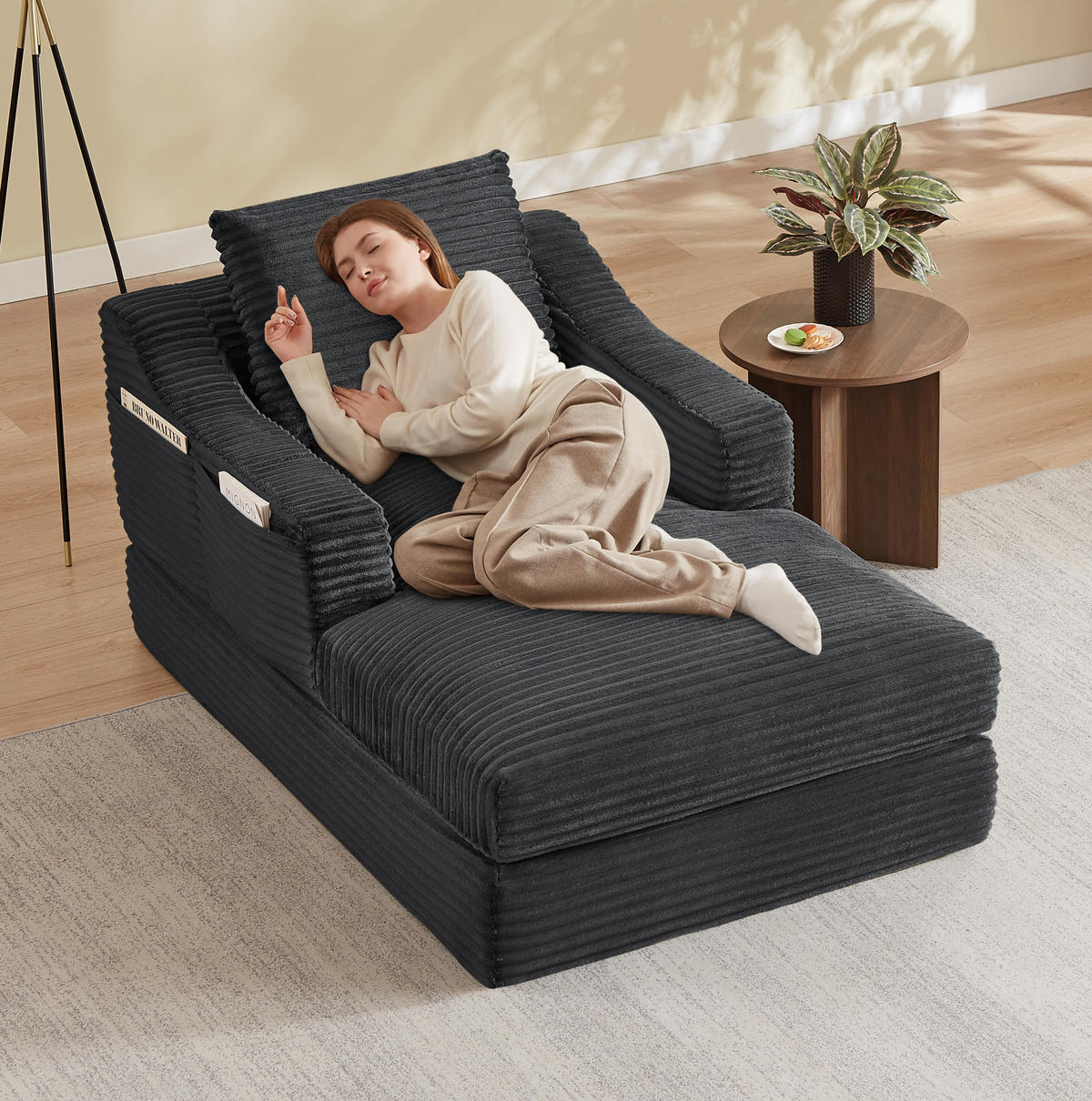 LOUNGESESSEL mit Doppelschicht-Design Cord Dunkelgrau - Dunkelgrau, Textil (162/68/100cm) - Meubliv