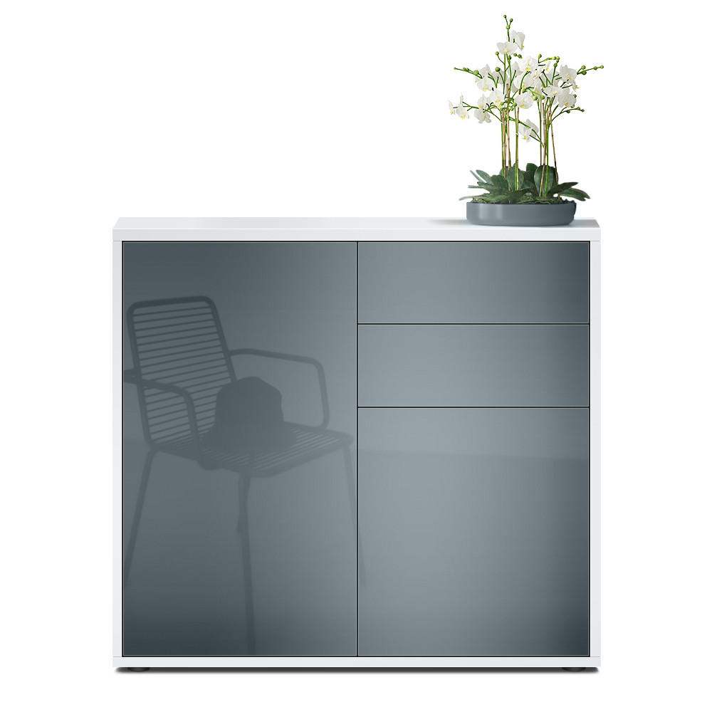 KOMMODE Ben Front in Grau Hochglanz - Grau, Holzwerkstoff (79/74/36cm) - Vladon