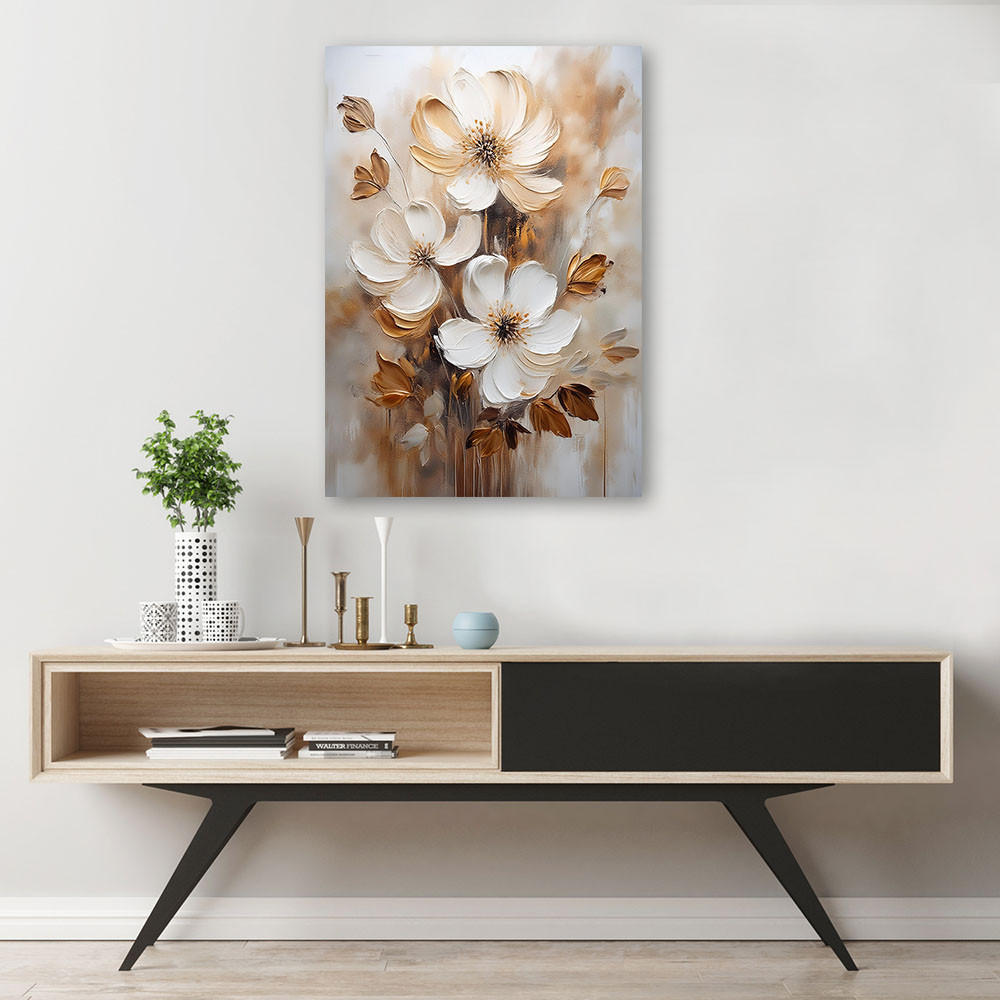 WANDBILD blumen in beige bemalt - Beige, Textil (60/90cm) - Feeby
