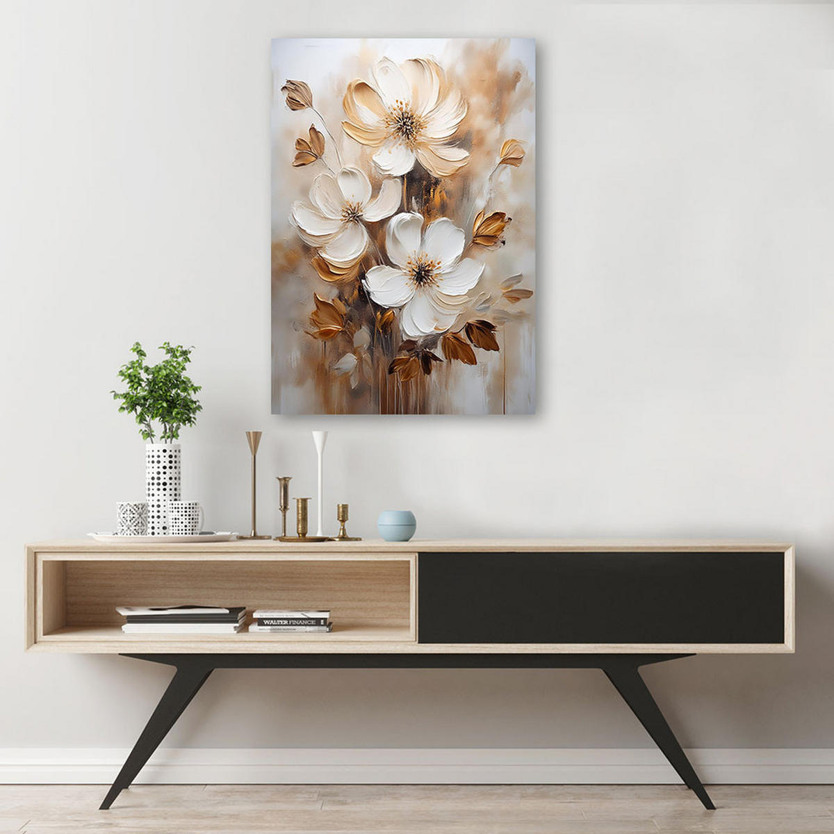 WANDBILD blumen in beige bemalt - Beige, Textil (70/100cm) - Feeby