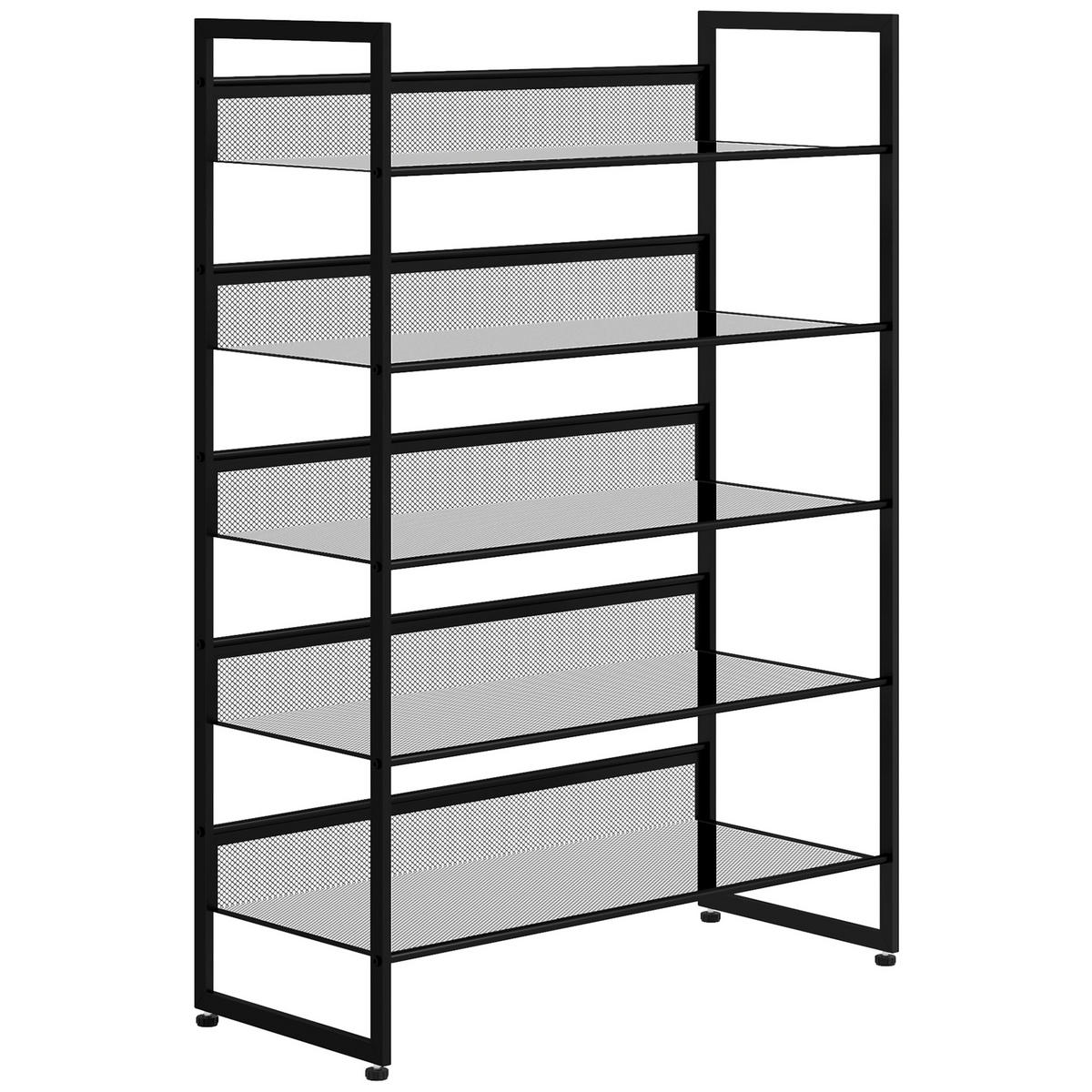 SCHUHREGAL Schwarz Metall mit 5 Ebenen platzsparend 1 Stück - Schwarz, Metall (72/102/30cm) - PANGIVO
