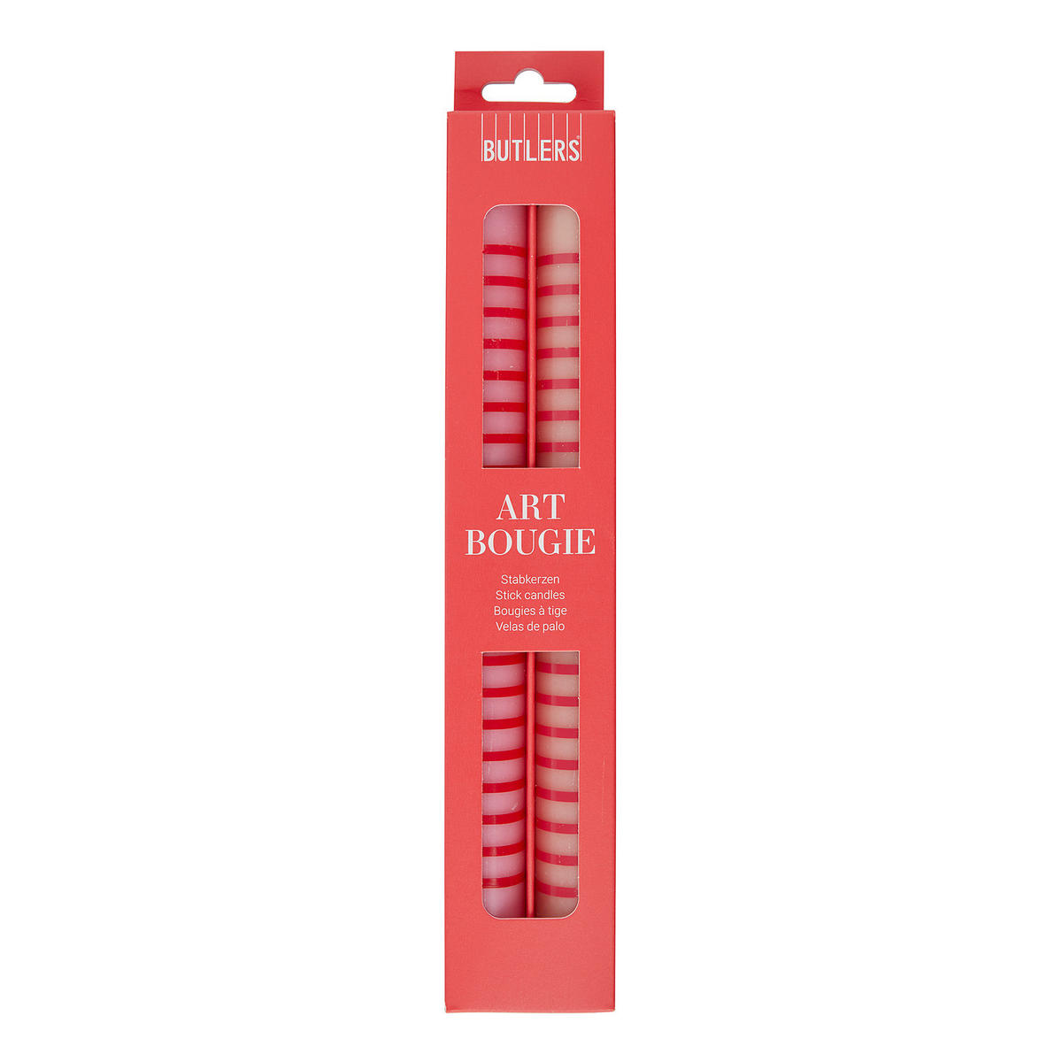 STABKERZE (2er Set) Art Bougie Streifen - Rosa, Naturmaterialen (2.5/25/2.5cm) - Butlers