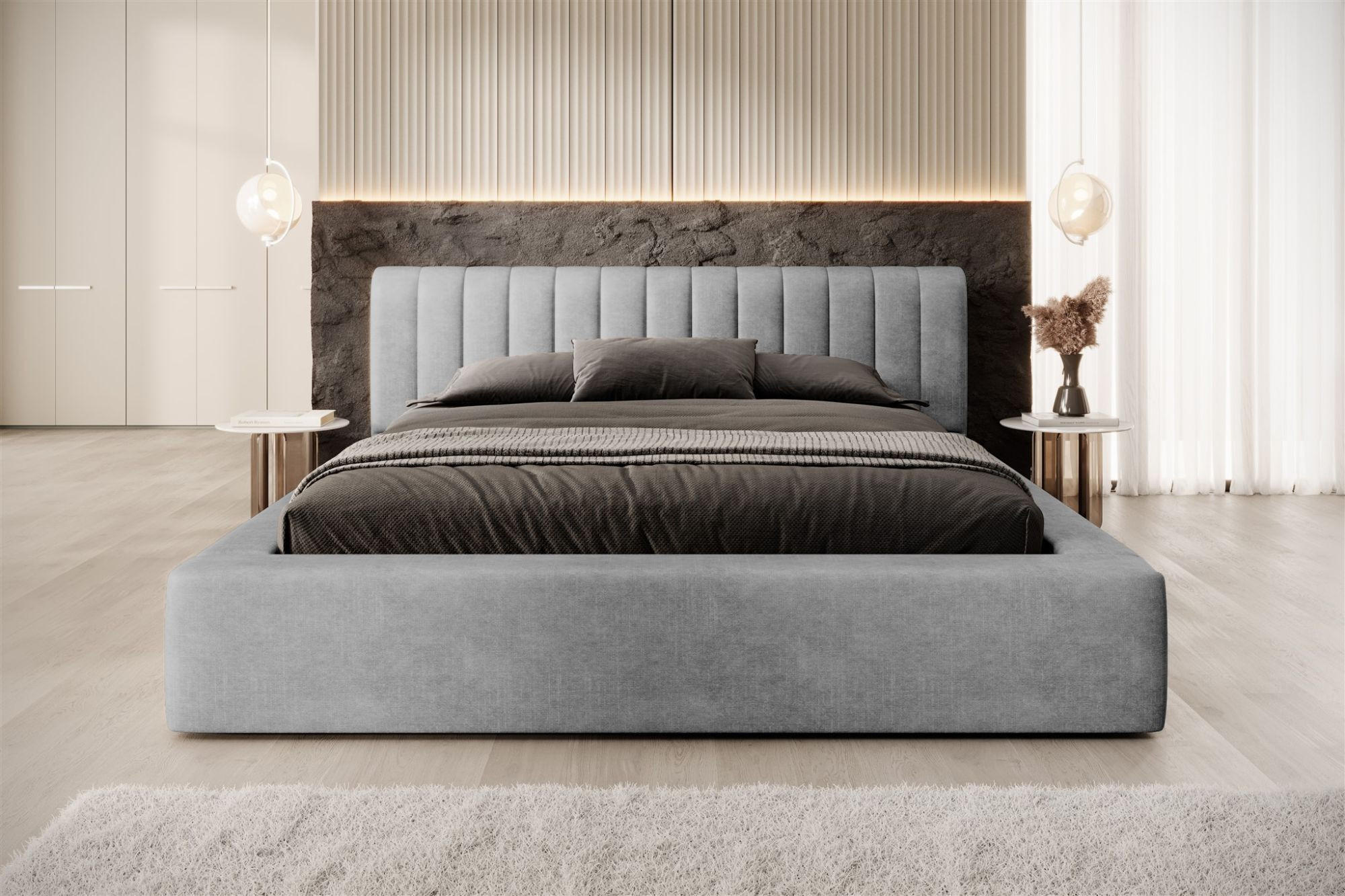 Thumbnail - Fun Möbel Polsterbett, Grau, Textil, 160x200 cm, Schlafzimmer, Betten, Polsterbetten