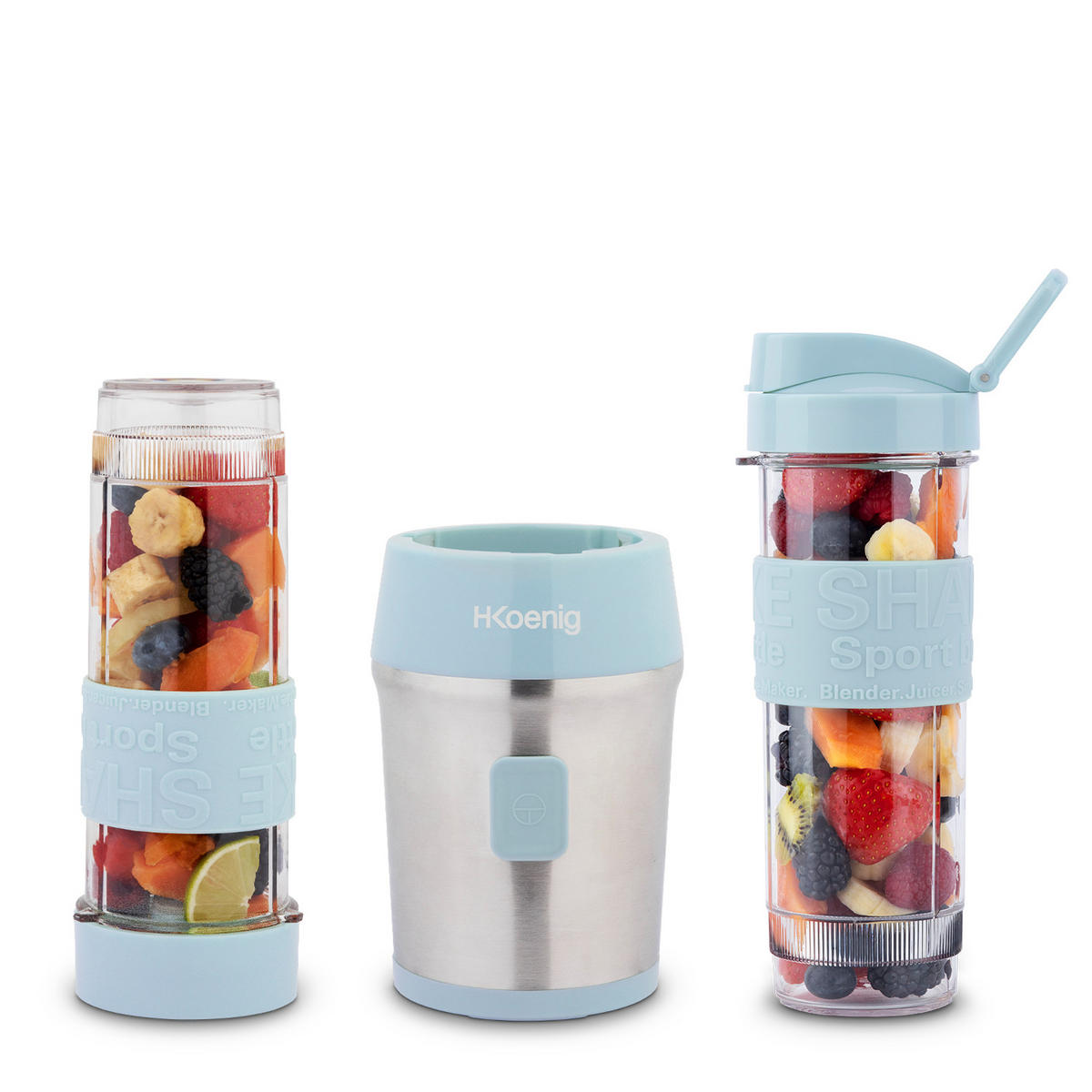 SMOOTHIE Maker SMOO16 Blau, 570ml, BPA-frei, 2 tragbare Flaschen, Edelstahlklingen, 300W - Hellblau, Metall (11.3/35/15cm) - HKoenig