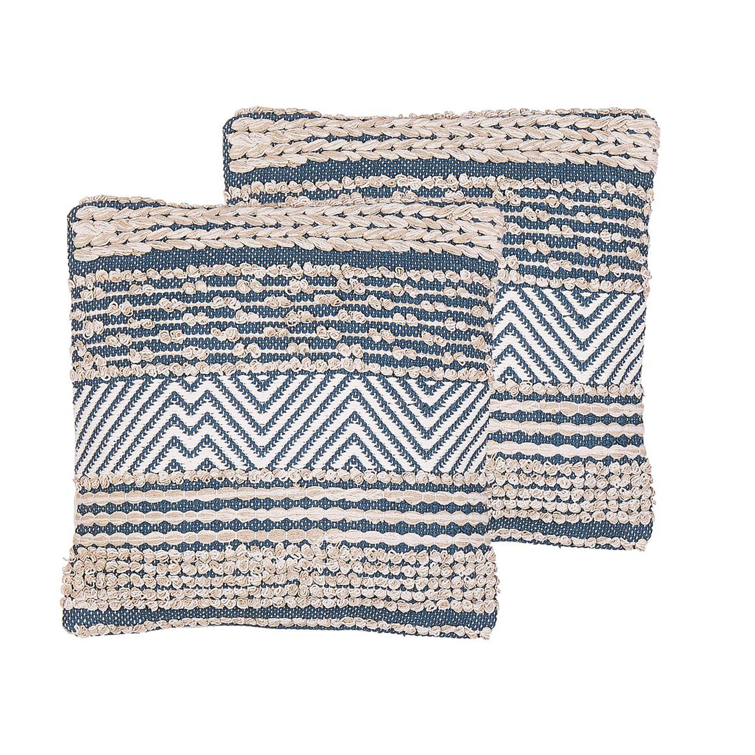 DEKOKISSEN 2er-Set Blau 45/45 cm Dewberry - Blau/Beige, Textil (45/45cm) - Beliani
