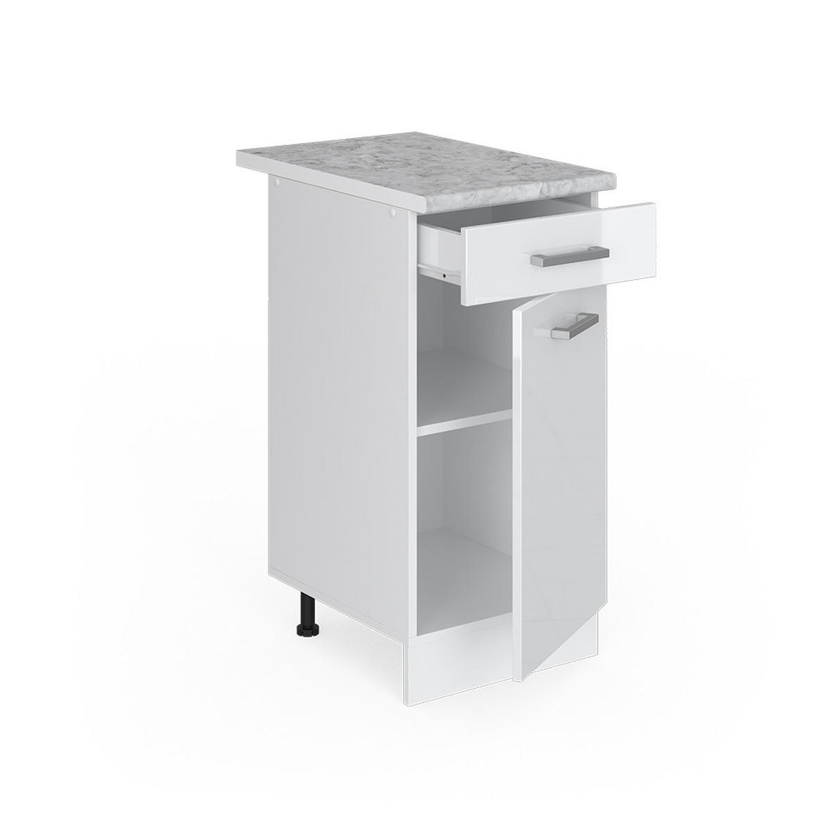 UNTERSCHRANK R-Line Weiß Hochglanz 40 cm mit Schublade mit Arbeitsplatte - Weiß Hochglanz/Weiß, Holzwerkstoff (40/81.6/60cm) - Vicco