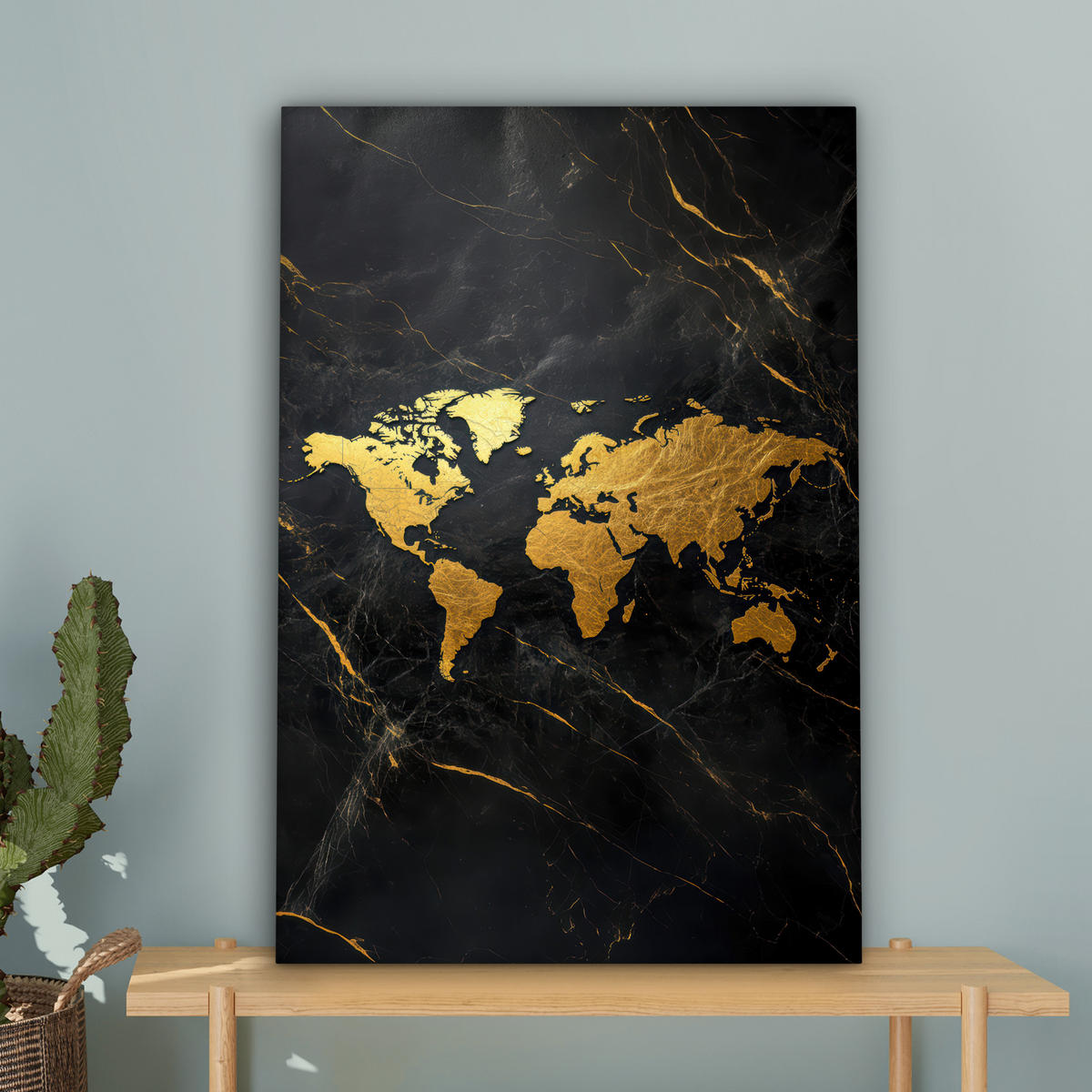 LEINWANDBILD Weltkarte - Gold - Marmor 60x90 cm - Goldfarben, Textil (60/90cm) - MuchoWow