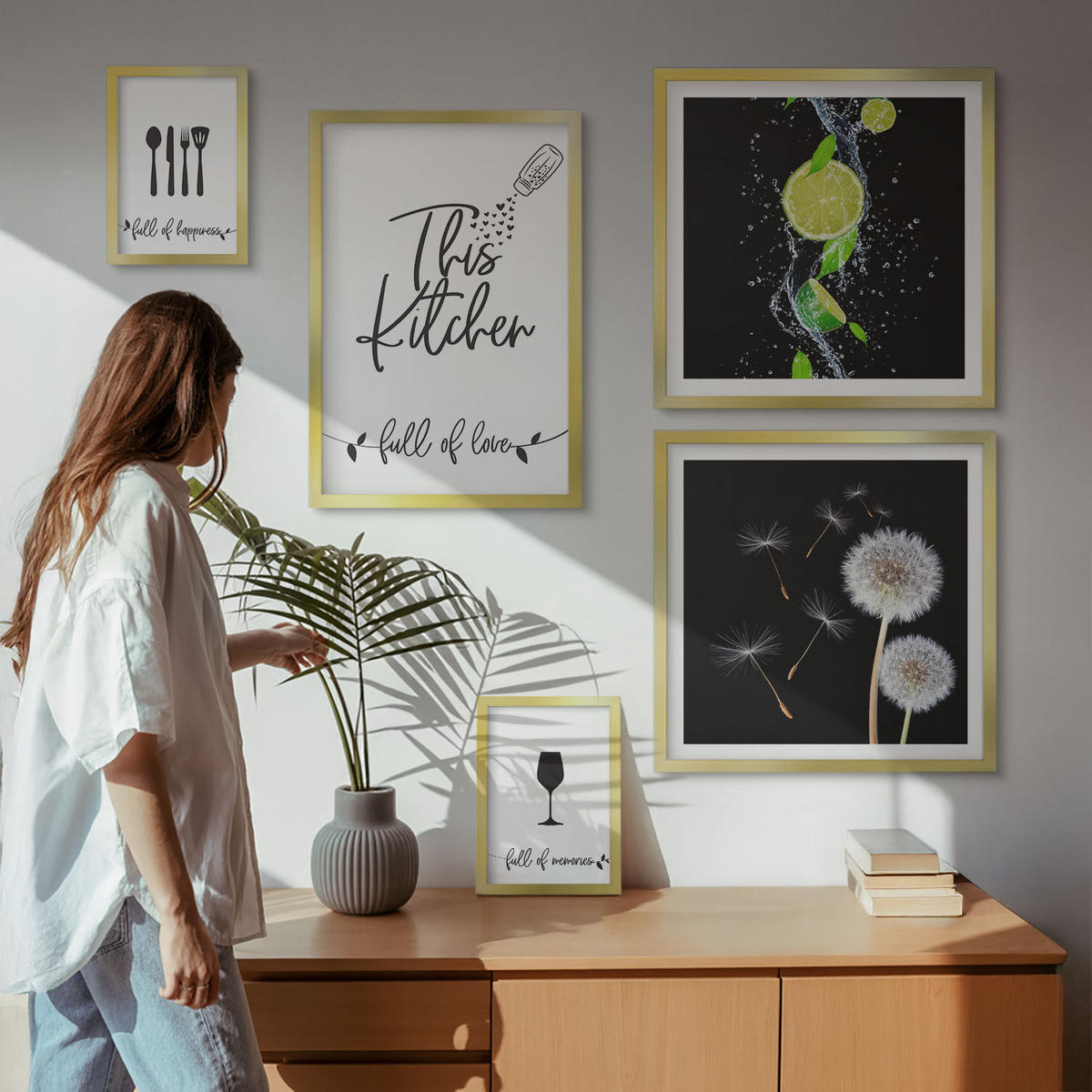 WANDBILDER 5er Set - 50x50 cm & 20x30 cm & 40x60 cm Goldrahmen - Blumenposter Paris London - Goldfarben, Kunststoff (40/60cm) - ArtPrintCave