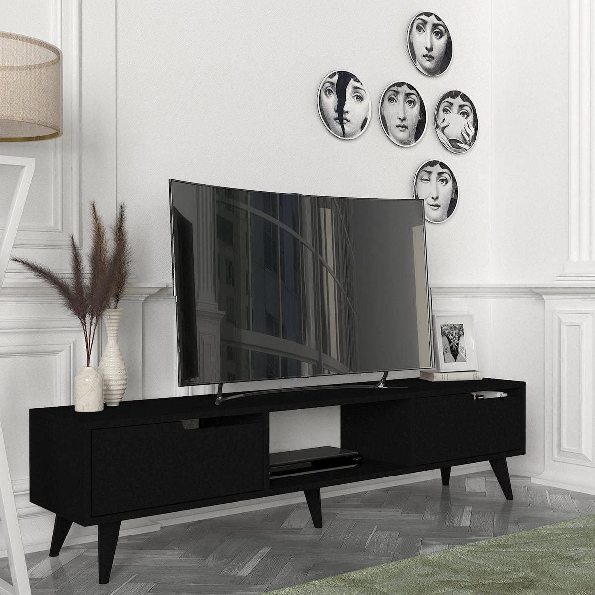 FERNSEHSCHRANK Kullila - Schwarz, Holzwerkstoff (35/40/160cm) - [en.casa]
