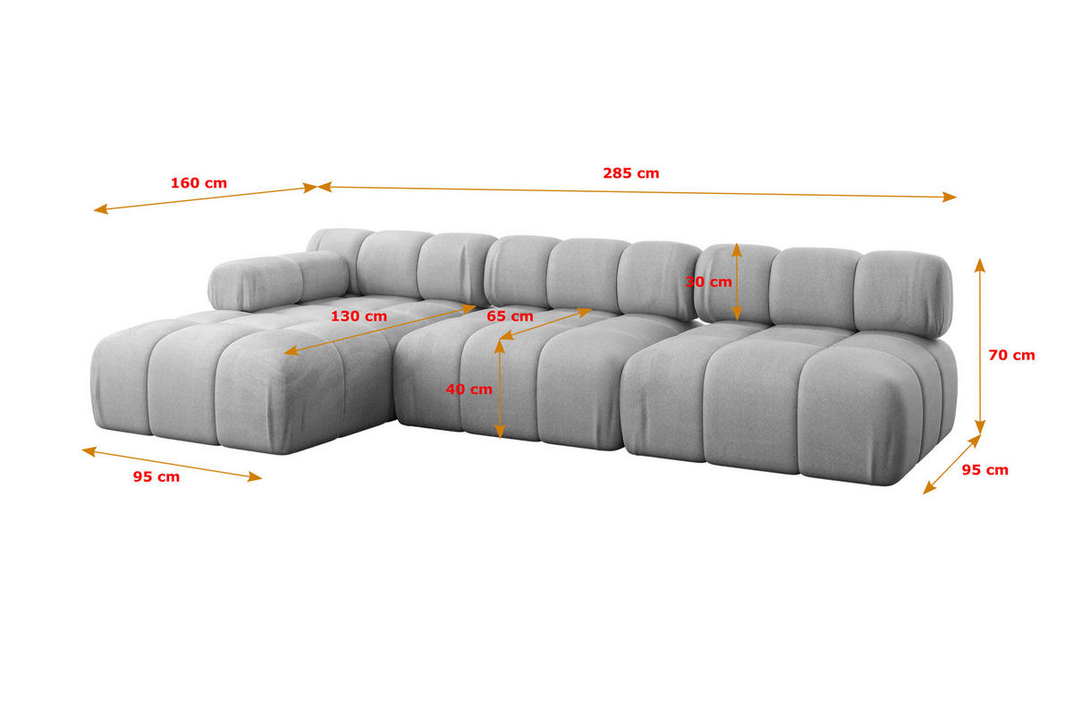 ECKSOFA modulares Sofa Razon-L2 - 285x160x70 cm Hellgrau Velours - Hellgrau, Holzwerkstoff/Textil (285/160cm) - ALTDECOR