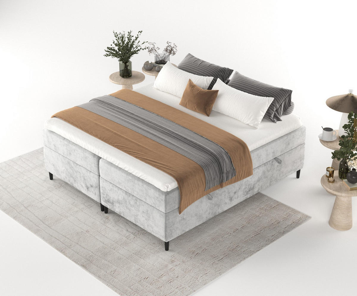 BOXBETT Theo 180/200 cm Hellgrau im Lotta Stoff - Hellgrau/Schwarz, Holz/Holzwerkstoff (180/200cm) - AltaBeds