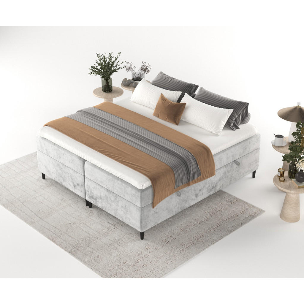 Thumbnail - AltaBeds Boxbett, Hellgrau, Textil, Buche, Kiefer, H3, Höhe ca. 19 cm, 120x200 cm, Oeko-Tex® Standard 100, Handmade in E...