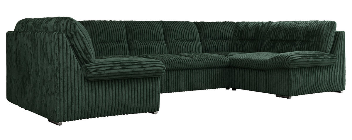 WOHNLANDSCHAFT COMODO U Grün Cord - Silberfarben/Grün, Textil/Metall (340/93/206cm) - MKS