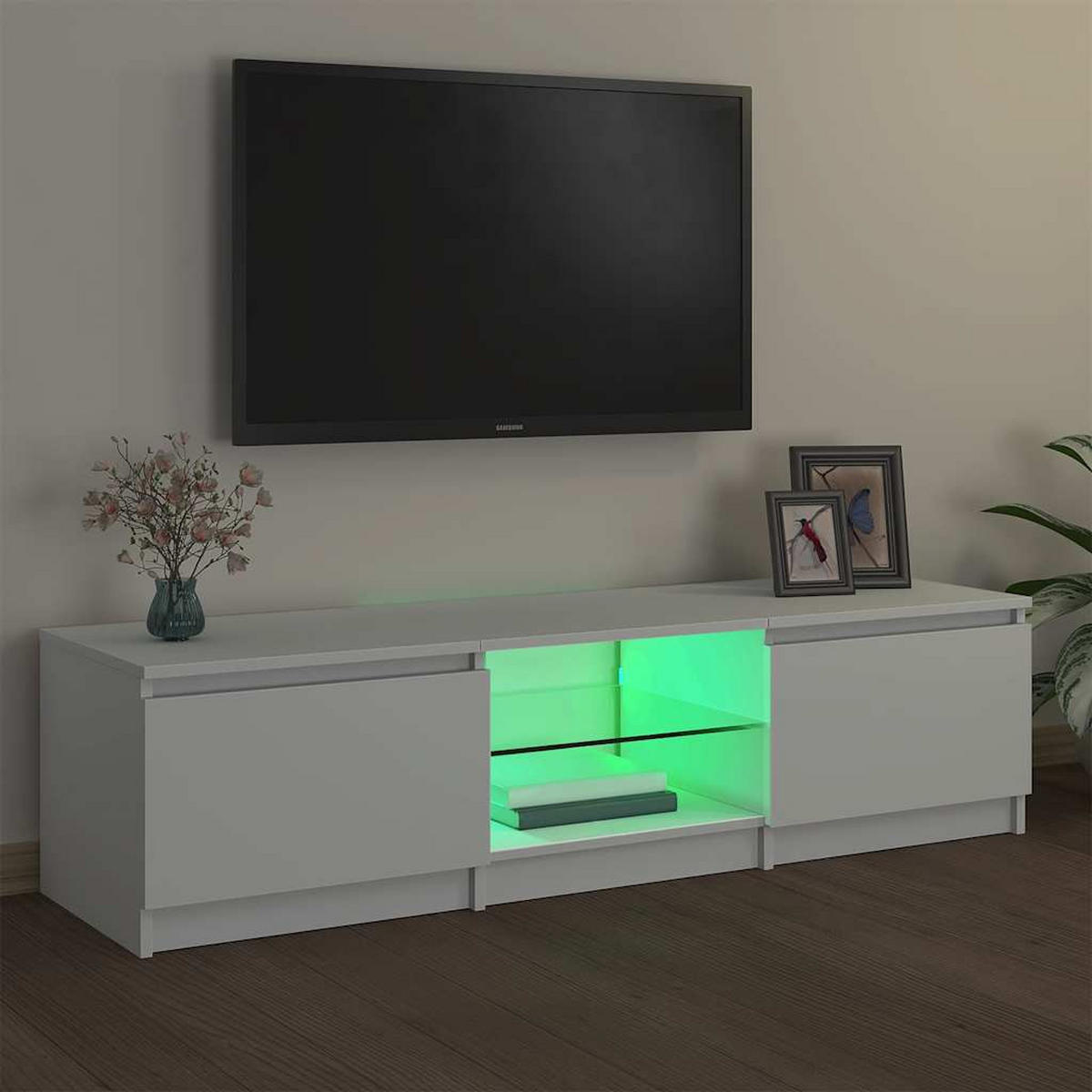 TV-SCHRANK Mit Led-Leuchten Weiss 140/40/36 Cm - Weiß, Holzwerkstoff (40/36/140cm) - vidaXL