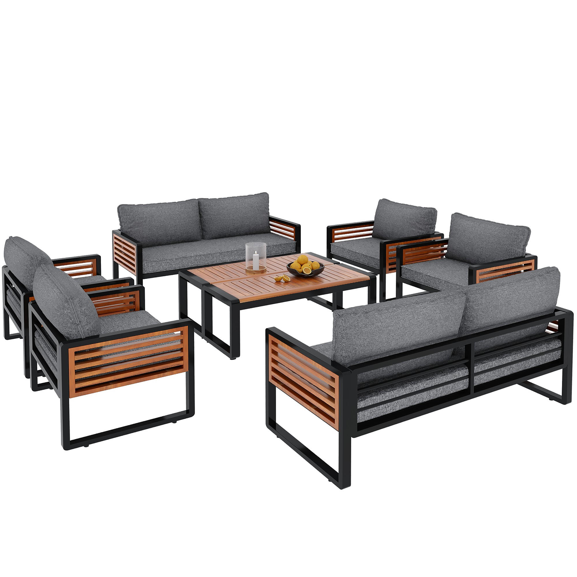 ESSGRUPPE 8-tlg. Grau 2x Sofa 4x Stühle 2x Tisch - Grau, Metall - FLIEKS