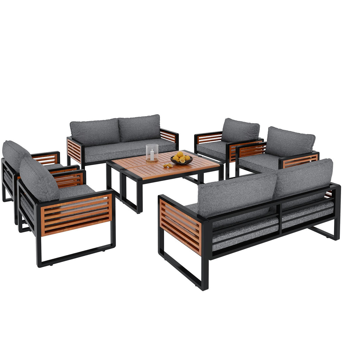 ESSGRUPPE 8-tlg. Grau 2x Sofa 4x Stühle 2x Tisch - Grau, Metall - FLIEKS
